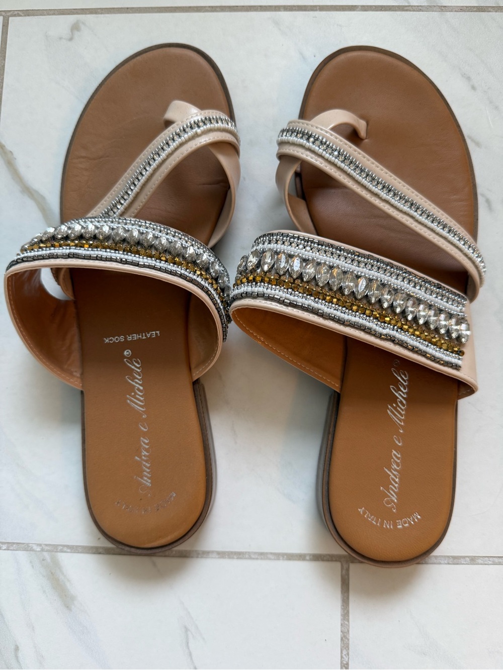 Women's Embellished Nude Slide Sandals